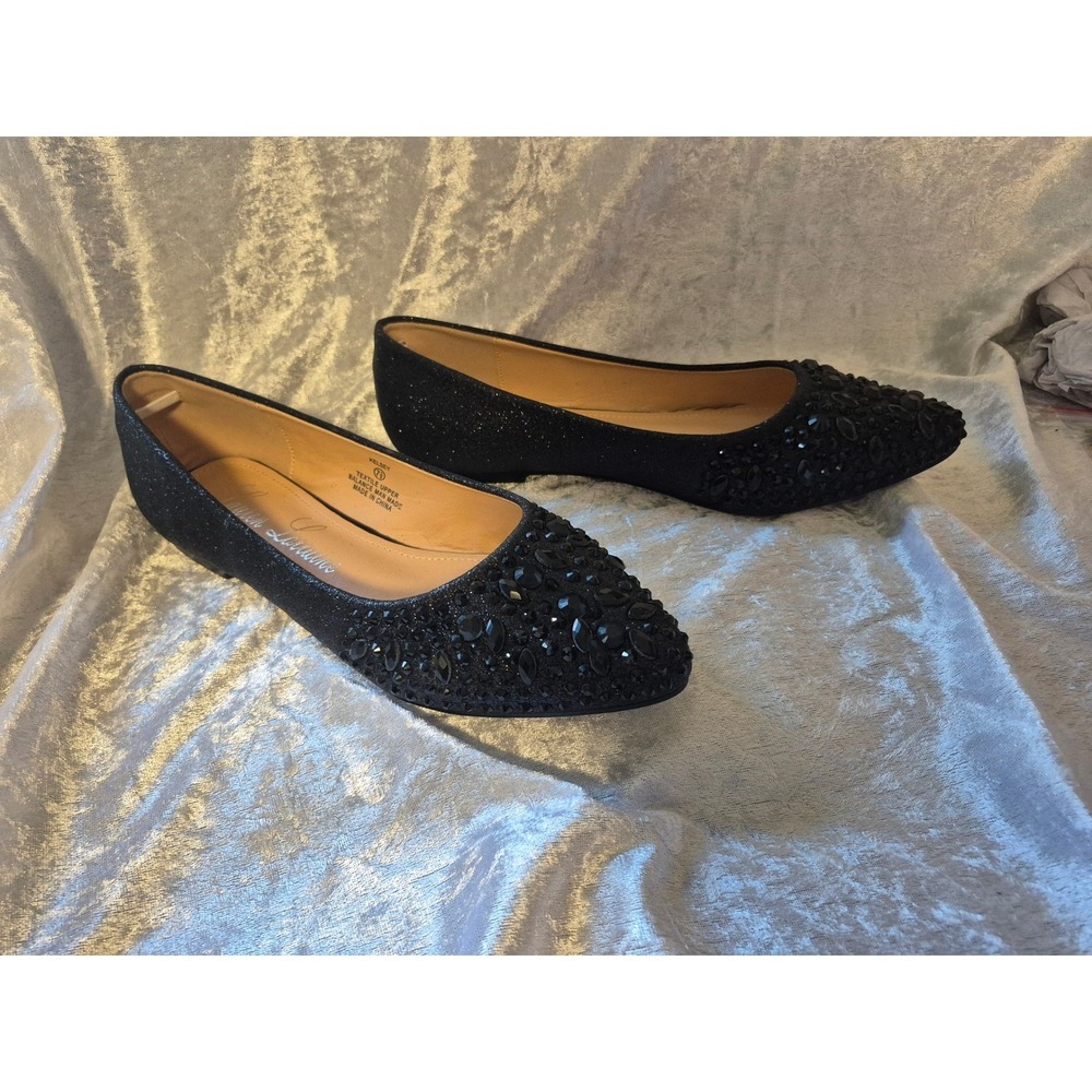 Lauren Lorraine Black Rhinestone Flats Pointed Toe Dress Shoes Size 7.5